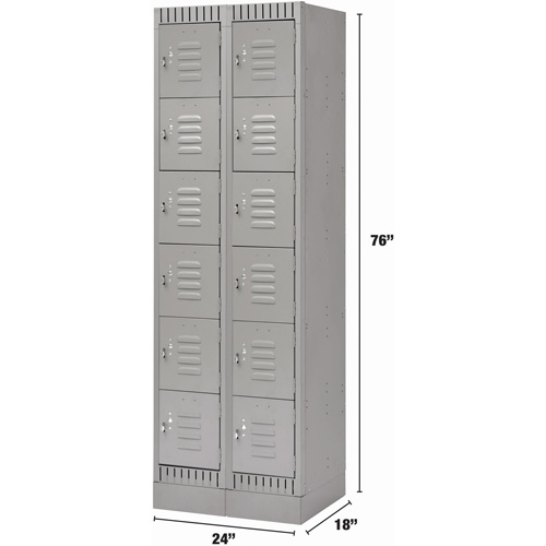 Lockers, 6 -tier, Bank of 2, 24" x 18" x 76", Steel, Grey, Knocked Down Auto Electric Service Ltd.