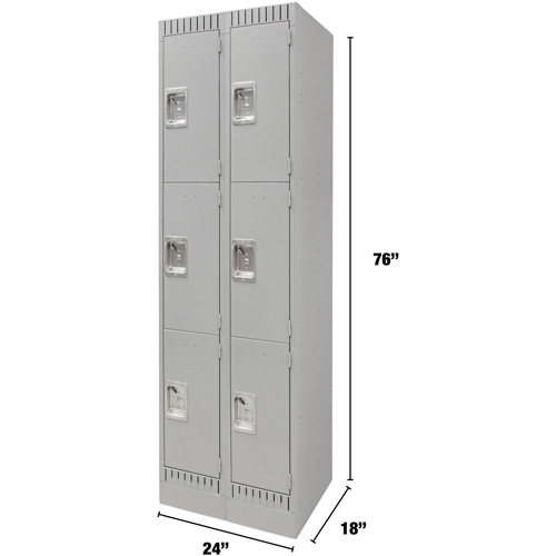 Lockers, 3 -tier, Bank of 2, 24" x 18" x 76", Steel, Grey, Knocked Down Auto Electric Service Ltd.