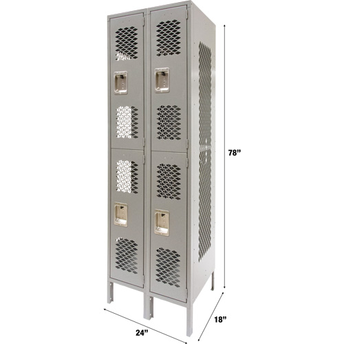 Vented Lockers, 2 -tier, Bank of 2, 24" x 18" x 78", Steel, Grey, Knocked Down, Perforated Auto Electric Service Ltd.