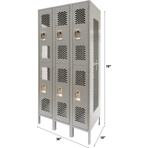 Casiers ventil&eacute;s, 2 niveaux, Bloc de 3, 36" x 18" x 78", Acier, Gris, D&eacute;mont&eacute;, Perfor&eacute; Auto Electric Service Ltd.