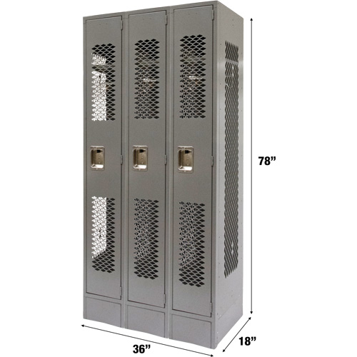 Casiers ventil&eacute;s, Bloc de 3, 36" x 18" x 78", Acier, Gris, D&eacute;mont&eacute;, Perfor&eacute; Auto Electric Service Ltd.