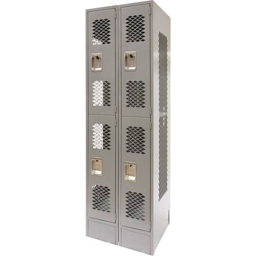 Vented Lockers, 2 -tier, Bank of 2, 24" x 18" x 78", Steel, Grey, Knocked Down, Perforated Auto Electric Service Ltd.