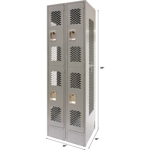 Vented Lockers, 2 -tier, Bank of 2, 24" x 18" x 78", Steel, Grey, Knocked Down, Perforated Auto Electric Service Ltd.