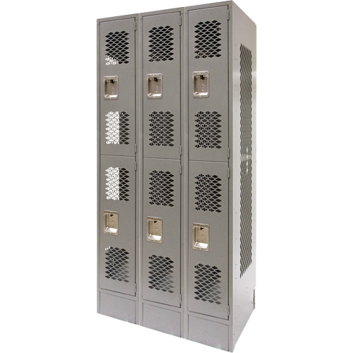 Vented Lockers, 2 -tier, Bank of 3, 36" x 18" x 78", Steel, Grey, Knocked Down, Perforated Auto Electric Service Ltd.