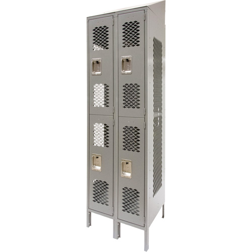 Vented Lockers, 2 -tier, Bank of 2, 24" x 18" x 88", Steel, Grey, Knocked Down, Perforated Auto Electric Service Ltd.