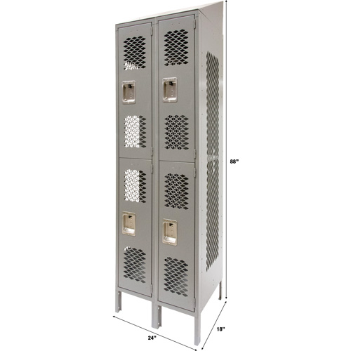 Vented Lockers, 2 -tier, Bank of 2, 24" x 18" x 88", Steel, Grey, Knocked Down, Perforated Auto Electric Service Ltd.