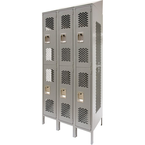 Casiers ventil&eacute;s, 2 niveaux, Bloc de 3, 36" x 18" x 88", Acier, Gris, D&eacute;mont&eacute;, Perfor&eacute; Auto Electric Service Ltd.