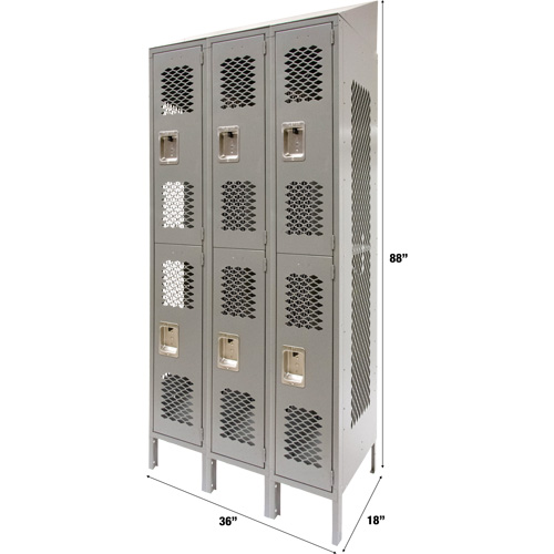 Casiers ventil&eacute;s, 2 niveaux, Bloc de 3, 36" x 18" x 88", Acier, Gris, D&eacute;mont&eacute;, Perfor&eacute; Auto Electric Service Ltd.