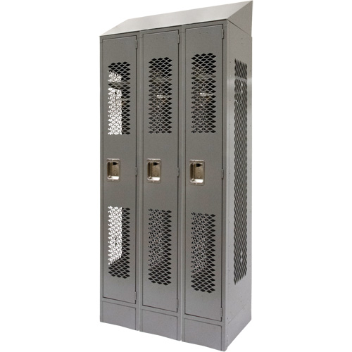 Vented Lockers, Bank of 3, 36" x 18" x 88", Steel, Grey, Knocked Down, Perforated Auto Electric Service Ltd.