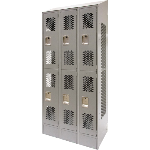 Vented Lockers, 2 -tier, Bank of 3, 36" x 18" x 88", Steel, Grey, Knocked Down, Perforated Auto Electric Service Ltd.