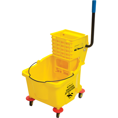 Seau et essoreuse pour vadrouille, Pression lat&eacute;rale, 9,5 gal. US (38 pintes), Jaune Auto Electric Service Ltd.