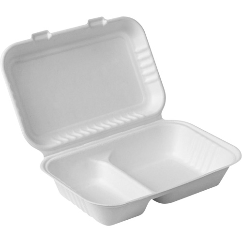 Compostable Hinged Food Containers with Compartments, Bagasse, Rectangular Auto Electric Service Ltd.