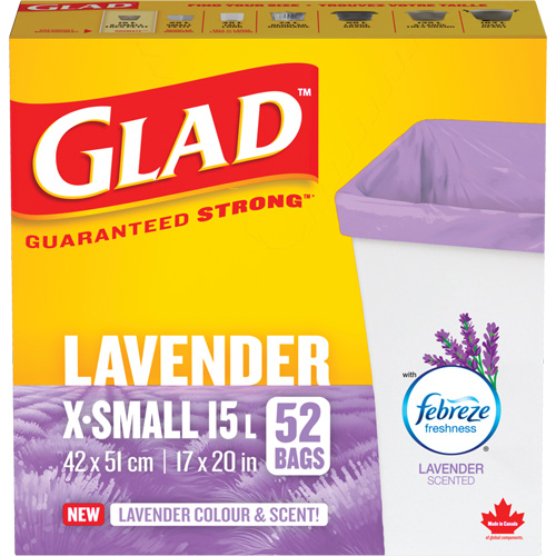 Glad&reg; Lavender Coloured & Scented Bags, Strong, 17" W x 20" L, Purple, 15 L (3.96 Gal.) Capacity Auto Electric Service Ltd.