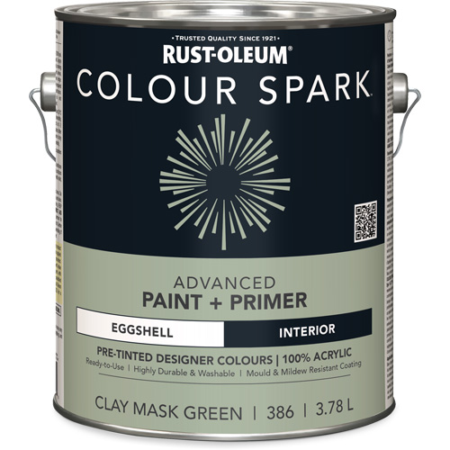 Peinture int&eacute;rieure pr&eacute;teint&eacute;e + appr&ecirc;t mural Colour Spark, Vert masque en argile, Satin&eacute;, 3,78 L, Gallon Auto Electric Service Ltd.