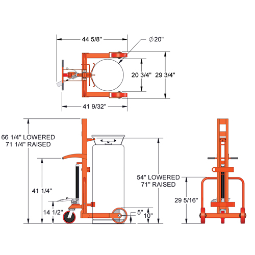 Hydraulic Large Liquid Gas Cylinder Cart HLCC, Polyurethane Wheels, 20" W x 20" D Base, 1000 lbs. Auto Electric Service Ltd.