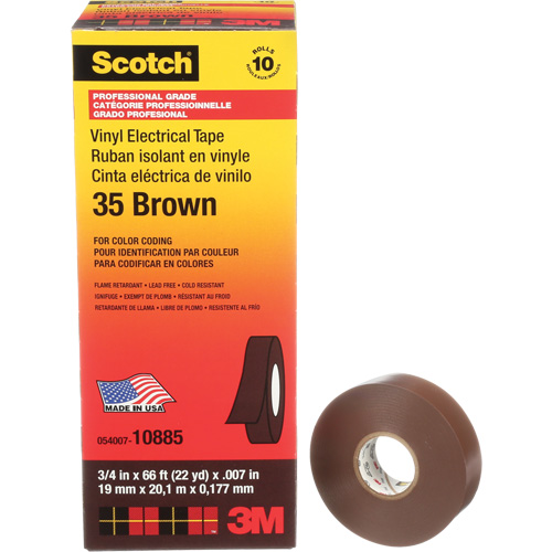 Scotch&reg; Vinyl Colour Coding Electrical Tape, 19 mm (3/4") W x 20 m (66') L, 7 mils, Brown Auto Electric Service Ltd.