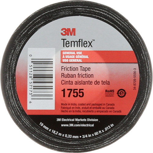 Temflex Cotton Friction Tape 1755, 19 mm (3/4") x 18.28 m (60'), Black Auto Electric Service Ltd.
