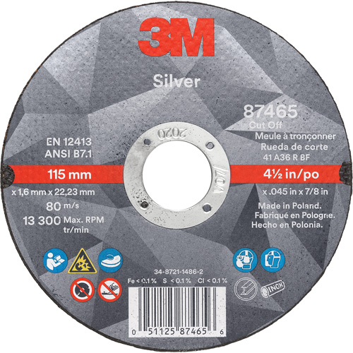 Meule &agrave; tronçonner Silver, 4-1/2" x 0,045", Arbre de 7/8", Type 1, C&eacute;ramique, 13 300 Tr/min Auto Electric Service Ltd.