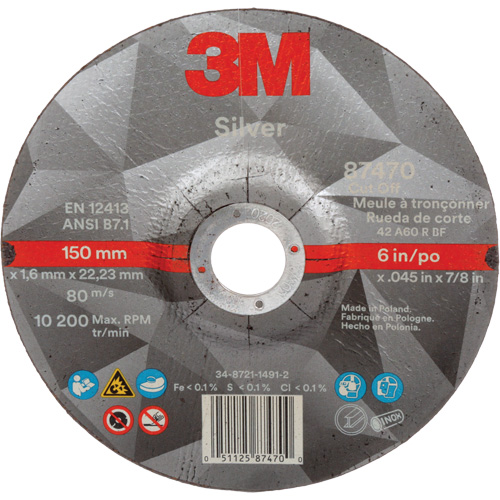 Meule &agrave; tronçonner Silver, 6" x 0,045", Arbre de 7/8", Type 27, C&eacute;ramique, 10 200 Tr/min Auto Electric Service Ltd.