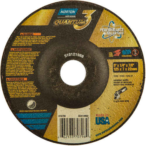 Quantum3 Grinding Wheel, 5" x 1/4", 7/8" Arbor, Ceramic, Type 27 Auto Electric Service Ltd.