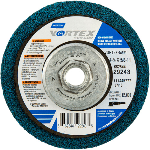Meule abrasive non tiss&eacute;e &agrave; moyeu d&eacute;port&eacute; Vortez Rapid Blend, 4-1/2" dia., Grain 100-120, Oxyde d'aluminium Auto Electric Service Ltd.