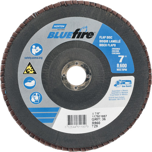 BlueFire&reg; R884P/R884V/R860 Center Mount Fiberglass Conical Flap Disc, 7" x 7/8", Type 29, P36 Grit, Zirconia Alumina Auto Electric Service Ltd.
