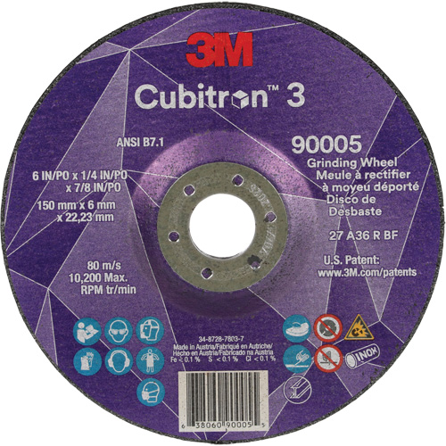 Meule a moyeu d&eacute;port&eacute; Cubitron 3, 6" x 1/4", Arbre 7/8", C&eacute;ramique, Type T27 Auto Electric Service Ltd.