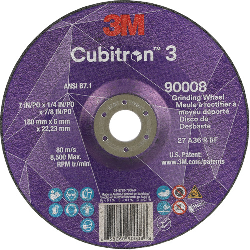 Meule a moyeu d&eacute;port&eacute; Cubitron 3, 7" x 1/4", Arbre 7/8", C&eacute;ramique, Type T27 Auto Electric Service Ltd.