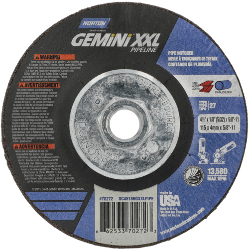 Gemini XXL Grinding & Cutting Wheel, 4-1/2" x 1/8", 5/8"-11 Arbor, Type 27, Aluminum Oxide Auto Electric Service Ltd.