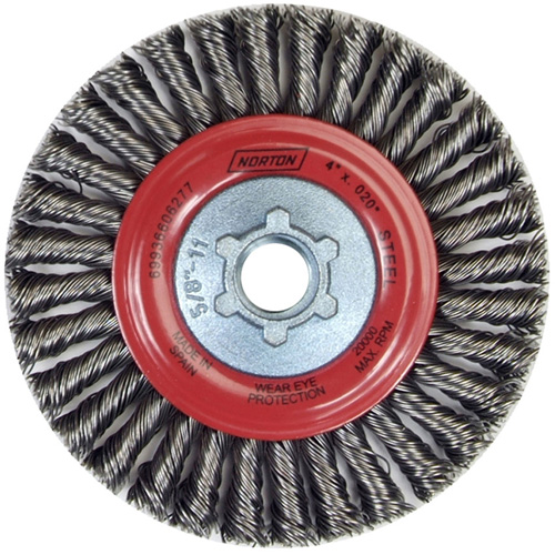 Brosse &agrave; fils nou&eacute;s pour cordons de soudure pour meuleuse angulaire, Dia. 4", Fils 0,02", Arbre 5/8"-11, Acier Auto Electric Service Ltd.