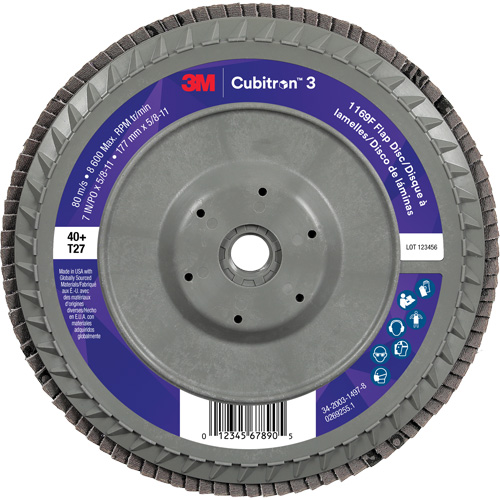 Cubitron 3 Flat Flap Disc with Quick Change 1169F, 7" x 5/8"-11, Type T27, 40+ Grit, Ceramic Auto Electric Service Ltd.