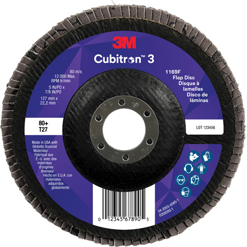 Disque &agrave; lamelles plate 1169F Cubitron 3, 5" x 7/8", Type T27, Grain 80+, C&eacute;ramique Auto Electric Service Ltd.