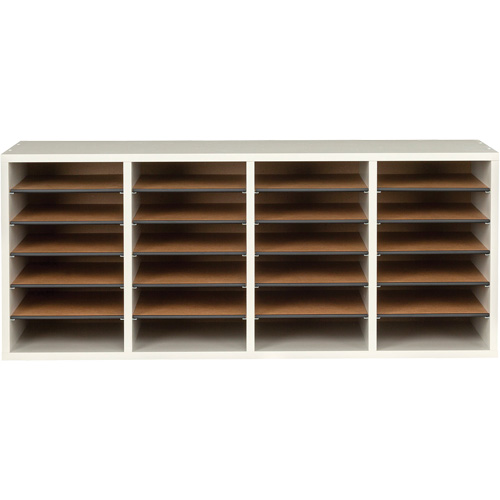 Adjustable Compartment Literature Organizer, Stationary, 24 Slots, Wood, 39-1/4" W x 11-3/4" D x 16-1/4" H Auto Electric Service Ltd.