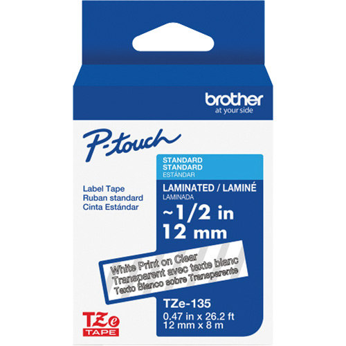 Laminated Tape for P-Touch&reg;, 12 mm x 8 m, White on Clear Auto Electric Service Ltd.