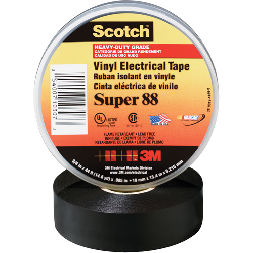 Rubans en vinyle Super 88 Scotch, 19 mm (3/4") x 20,1 m (66'), Noir, 8,5 mils Auto Electric Service Ltd.
