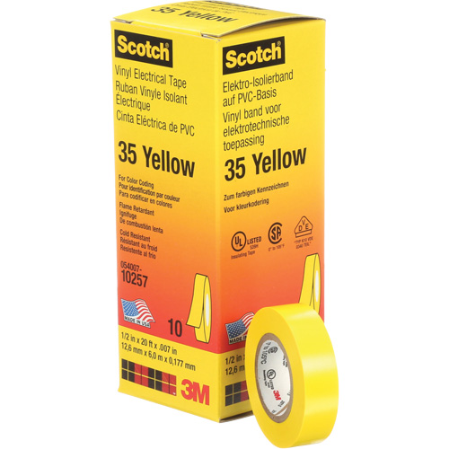 Rubans en vinyle pour codage en couleurs 35 Scotch, 12,7 mm (1/2") x 6,1 m (20'), Jaune, 7 mils Auto Electric Service Ltd.