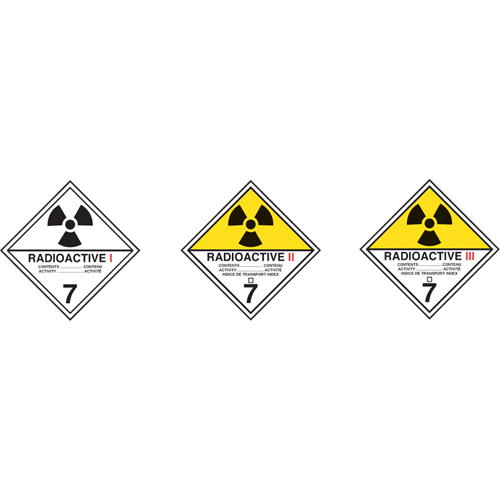 &eacute;tiquettes d'exp&eacute;dition TMD, Classe 7, Radioactif I, Vinyle Auto Electric Service Ltd.