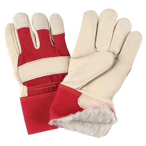 Gants d'ajusteur rouge & blanc doubl&eacute;s pour l'hiver de premi&egrave;re qualit&eacute;, Grand, Paume en Cuir fleur de vache, Doublure en Boa Auto Electric Service Ltd.