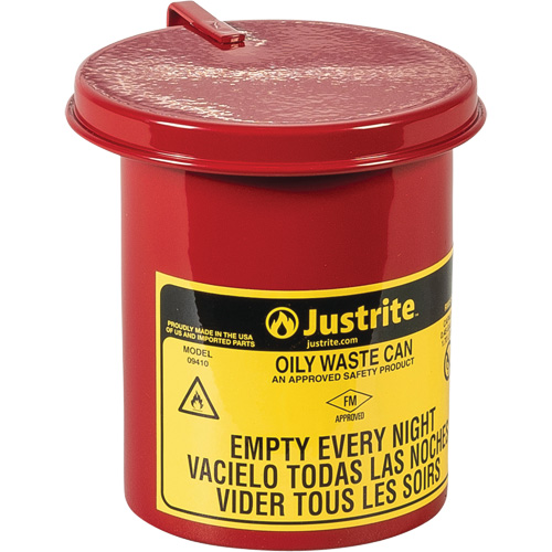 Mini bidons pour d&eacute;chets huileux pour dessus d'&eacute;tabli, Homologu&eacute; FM, 0,45 gal. US, Rouge Auto Electric Service Ltd.