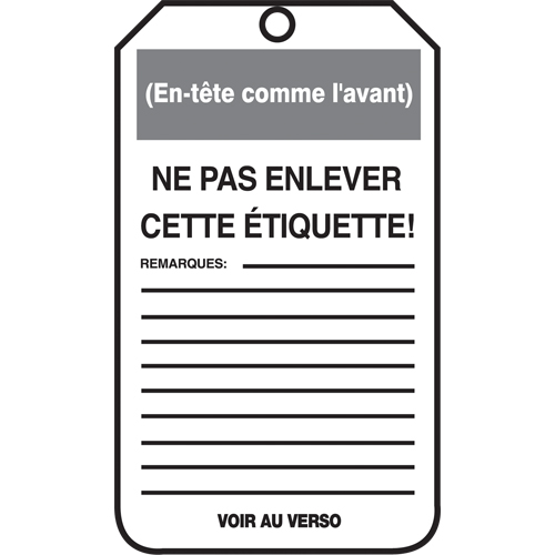 &eacute;tiquettes de verrouillage, Papier cartonn&eacute;, 3-1/8" la x 5-7/8" h, Français Auto Electric Service Ltd.
