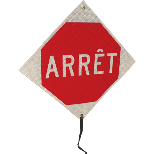 "Arr&ecirc;t" Rolled-Up Traffic Sign, 24" x 24", Vinyl, French Auto Electric Service Ltd.