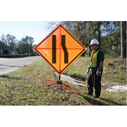 Panneau de construction enroulable - Tilt-Adjust prenez la voie de gauche, 36" x 36", Vinyle, Pictogramme Auto Electric Service Ltd.