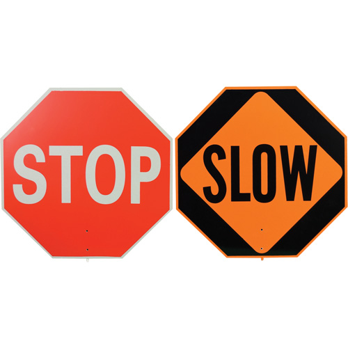 Panneau de signalisation &agrave; deux c&ocirc;t&eacute;s  Stop/Slow , Plastique, Boulonn&eacute; Auto Electric Service Ltd.