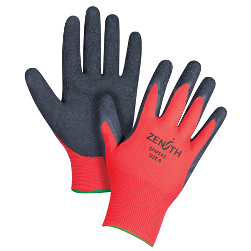 Gants enduits &agrave; prise cr&ecirc;p&eacute;e noir & rouge, 8/Moyen, R&ecirc;vetement Latex de caoutchouc, Calibre 13, Enveloppe en Polyester Auto Electric Service Ltd.
