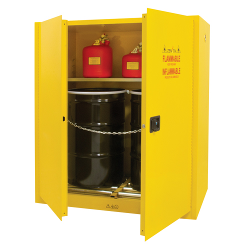Vertical Drum Storage Cabinet, 110 US gal. Cap., 2 Drums, Yellow Auto Electric Service Ltd.