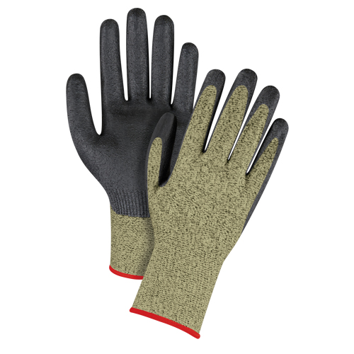 Gants &eacute;lastiques sans coutures r&eacute;sistants &agrave; la coupe noir & jaune, Taille Petit/7, Calibre 13, Rev&ecirc;tement Mousse de nitrile, Enveloppe en Aramide, ASTM ANSI niveau A6 Auto Electric Service Ltd.