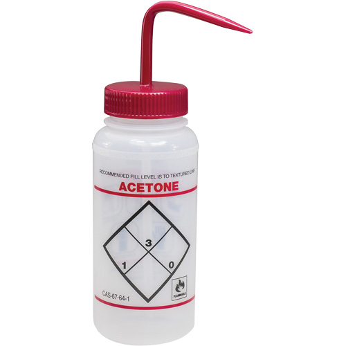 Bouteille de rinsage &agrave; grande ouverture avec &eacute;tiquette de s&eacute;curit&eacute; "Acetone", 16 oz Auto Electric Service Ltd.