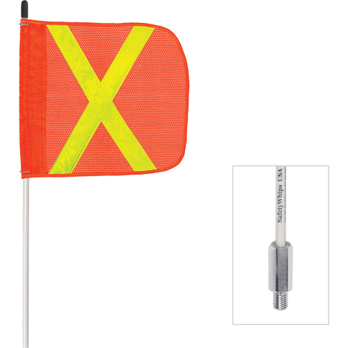 Fanion &agrave; tige en fibre de verre non aliment&eacute; Safety Whip, Fixation Filet&eacute;, Hauteur 6', Orange avec X r&eacute;fl&eacute;chissant Auto Electric Service Ltd.