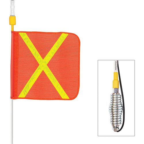 Tiges de s&eacute;curit&eacute; tout-temps de s&eacute;rie lourde avec lumi&egrave;re DEL constante Safety Whip, Fixation Ressort, Hauteur 3', Orange avec X r&eacute;fl&eacute;chissant Auto Electric Service Ltd.