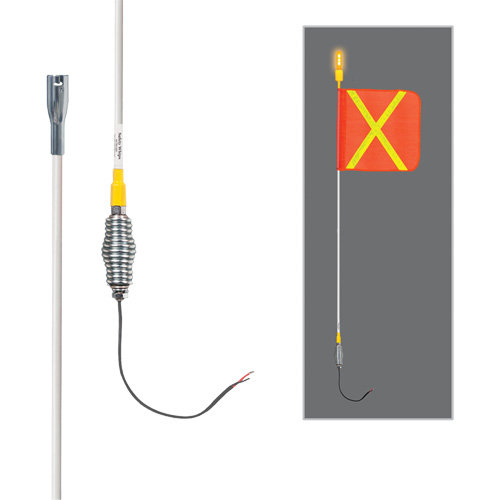 Tiges de s&eacute;curit&eacute; tout-temps de s&eacute;rie lourde avec lumi&egrave;re DEL constante Safety Whip, Fixation Ressort, Hauteur 3', Orange avec X r&eacute;fl&eacute;chissant Auto Electric Service Ltd.